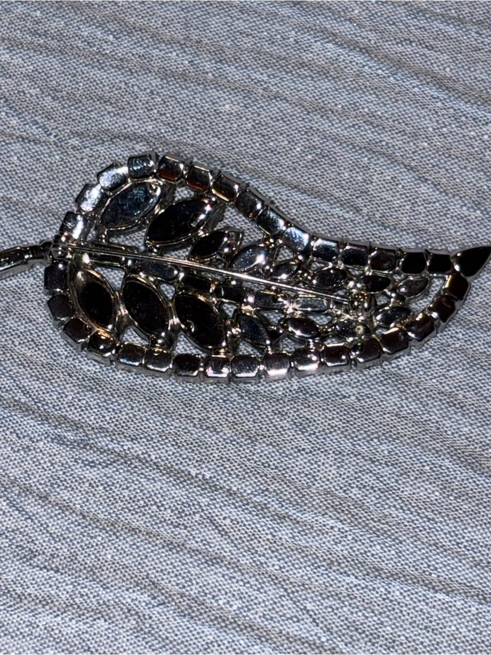 Crystal Leaf Brooch - Silver-Tone Clear Rhinestones
